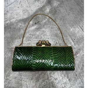 Thale Blanc Green and Gold Croc Clutch Handbag